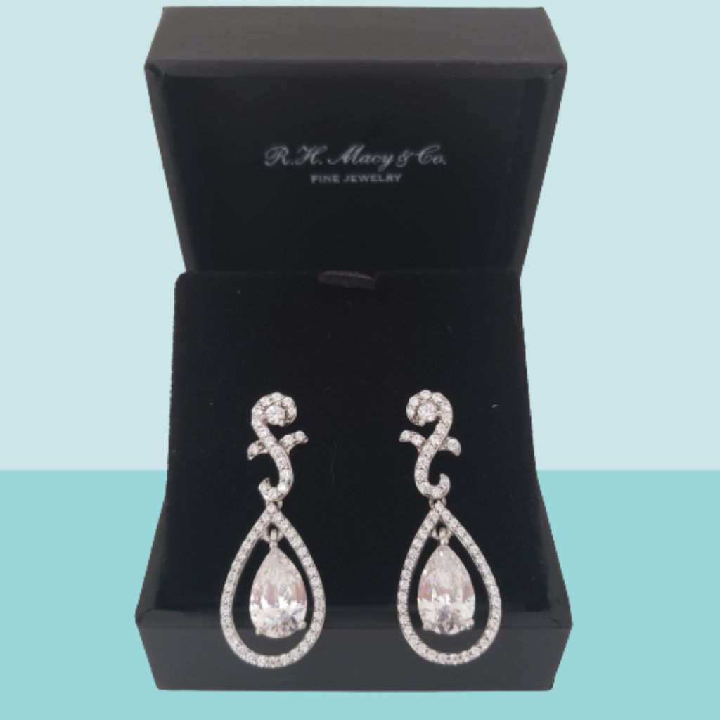 Semi Precious White Swarovski Cubic Zirconia Sterling Silver Post Drop Earrings